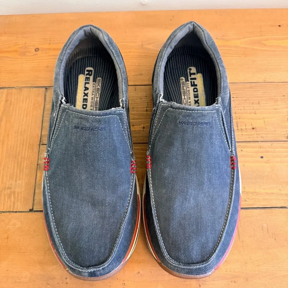 Skechers Relaxed Fit Men's 9.5 Extra Wide Slip On Loafers Canvas Canvas Shoes